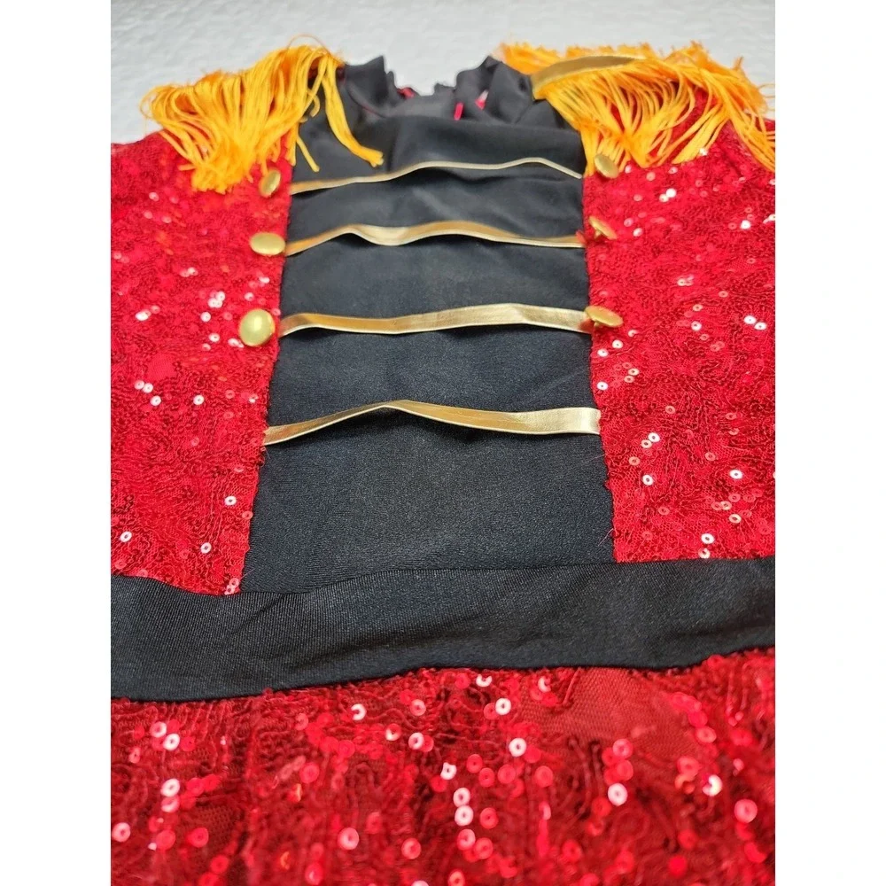 Toy Soldier Dance Costume RED SEQUIN Fringe Skirt Nutcracker Dress Girl 14  NEW